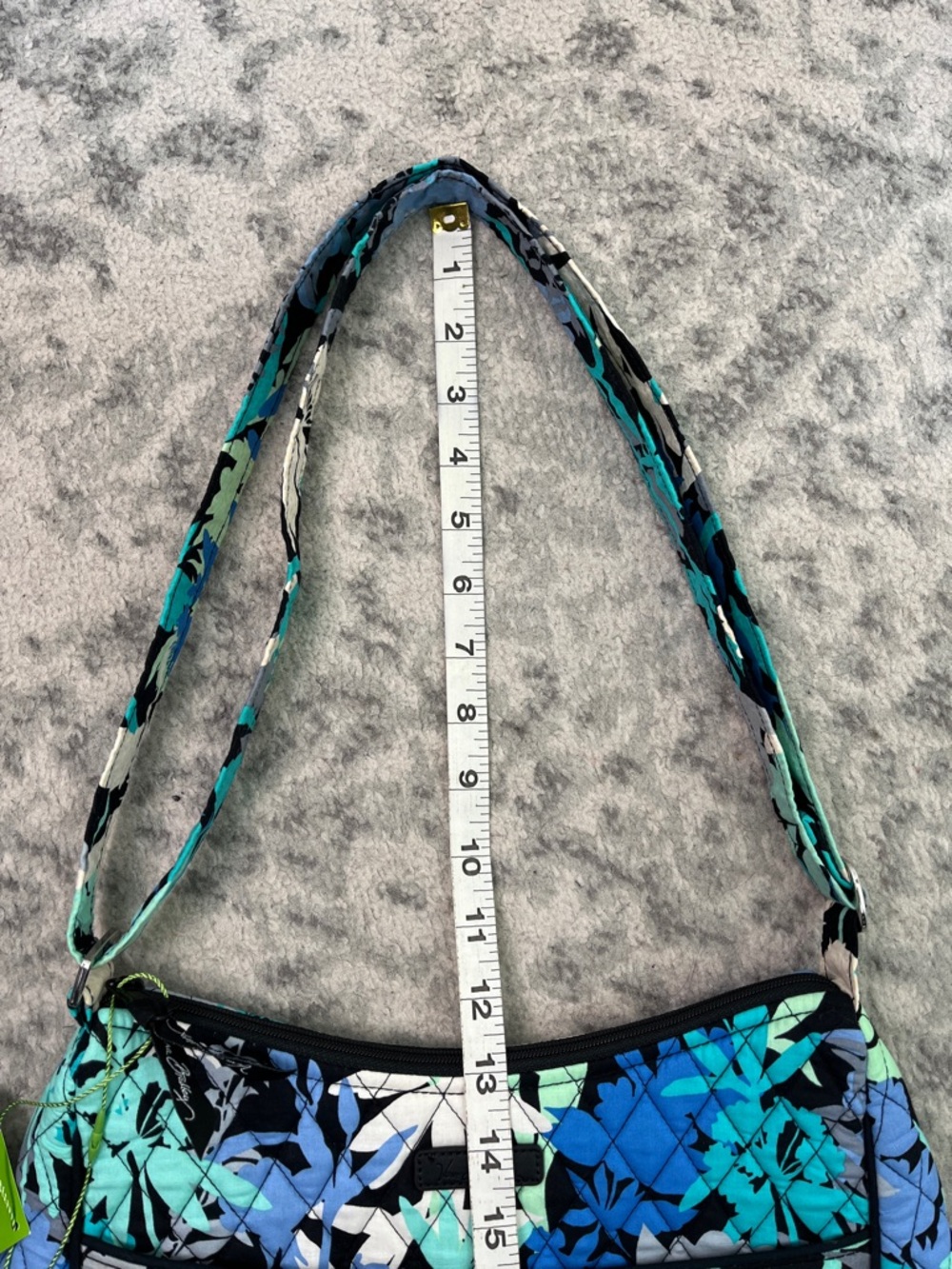 VERA BRADLEY CARRYALL CROSSBODY CAMOFLORAL QUILTED BAG BLACK BLUE GREEN NWT - Picture 16 of 17